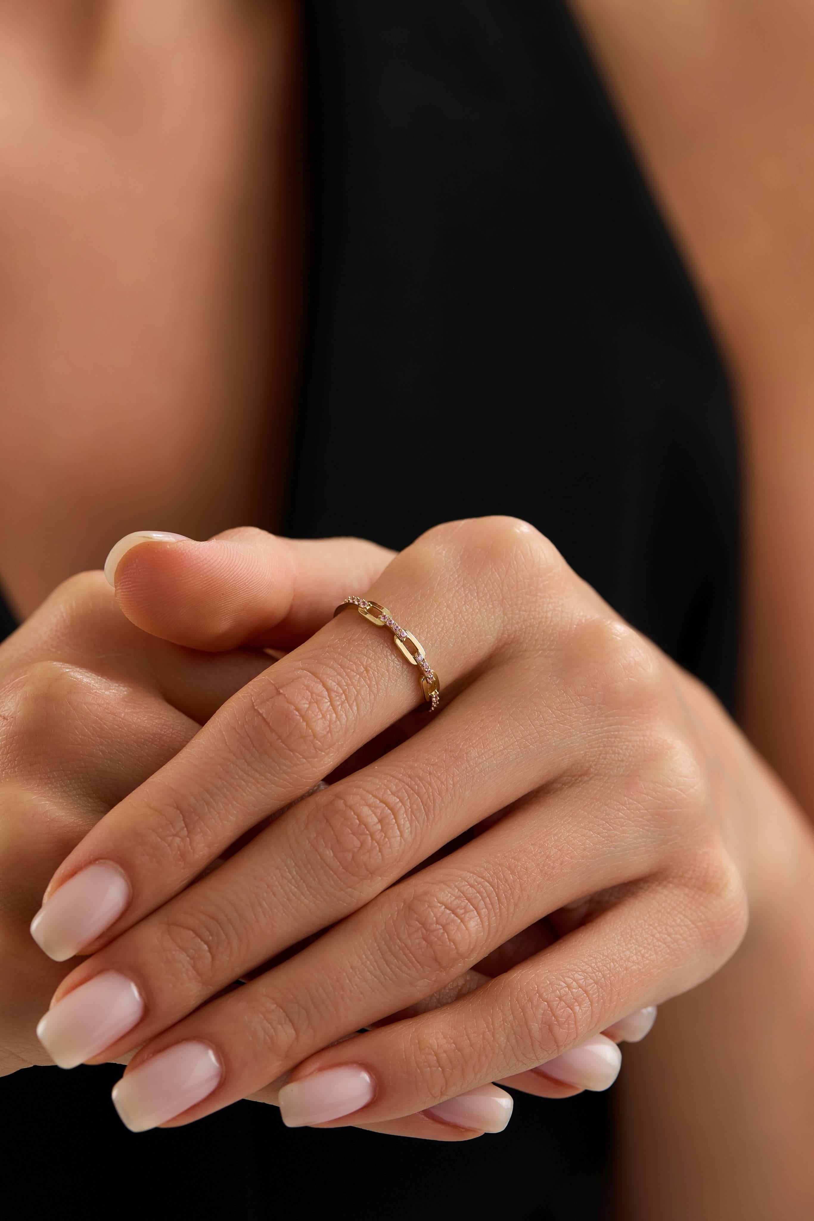 14 Ayar Zincir Taşlı Altın Yüzük (Renk Seçenekleriyle)