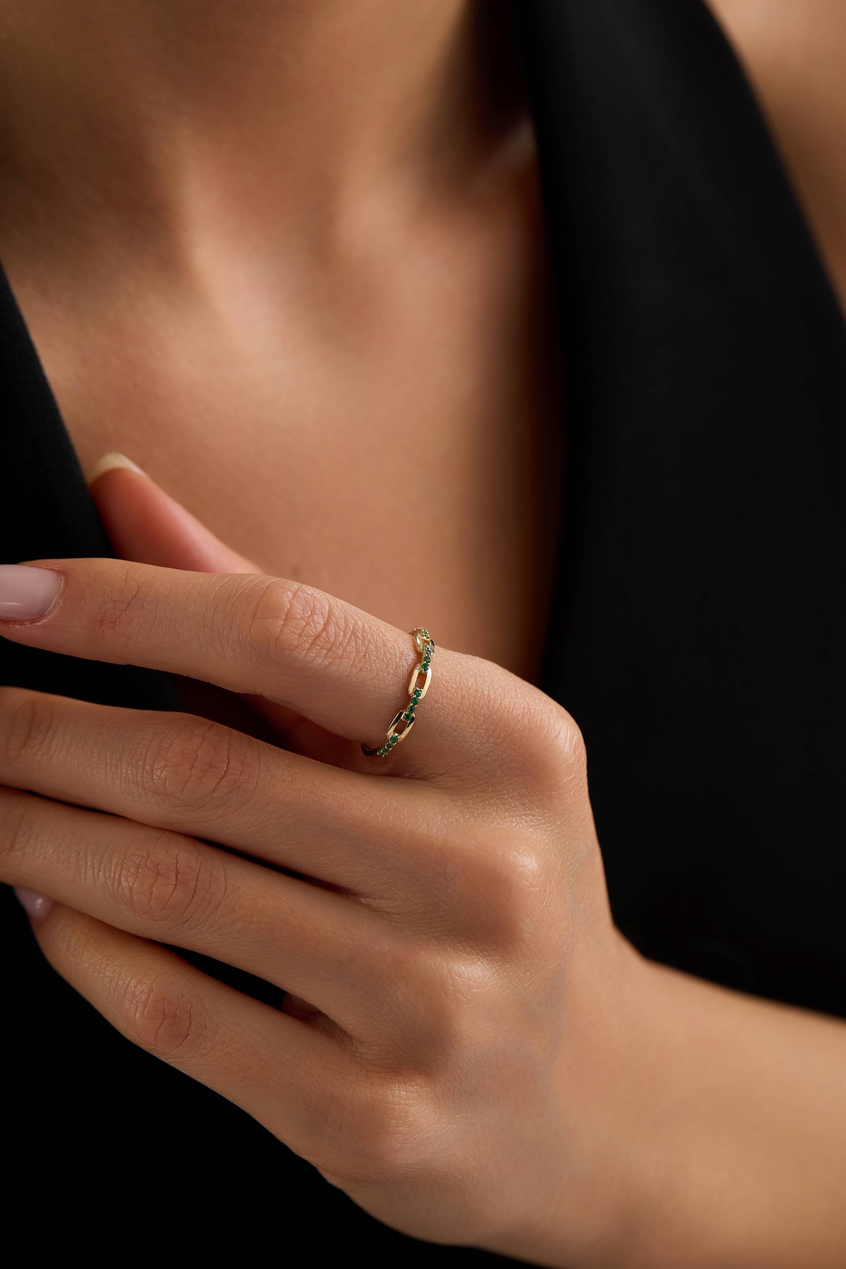 14 Ayar Zincir Taşlı Altın Yüzük (Renk Seçenekleriyle)