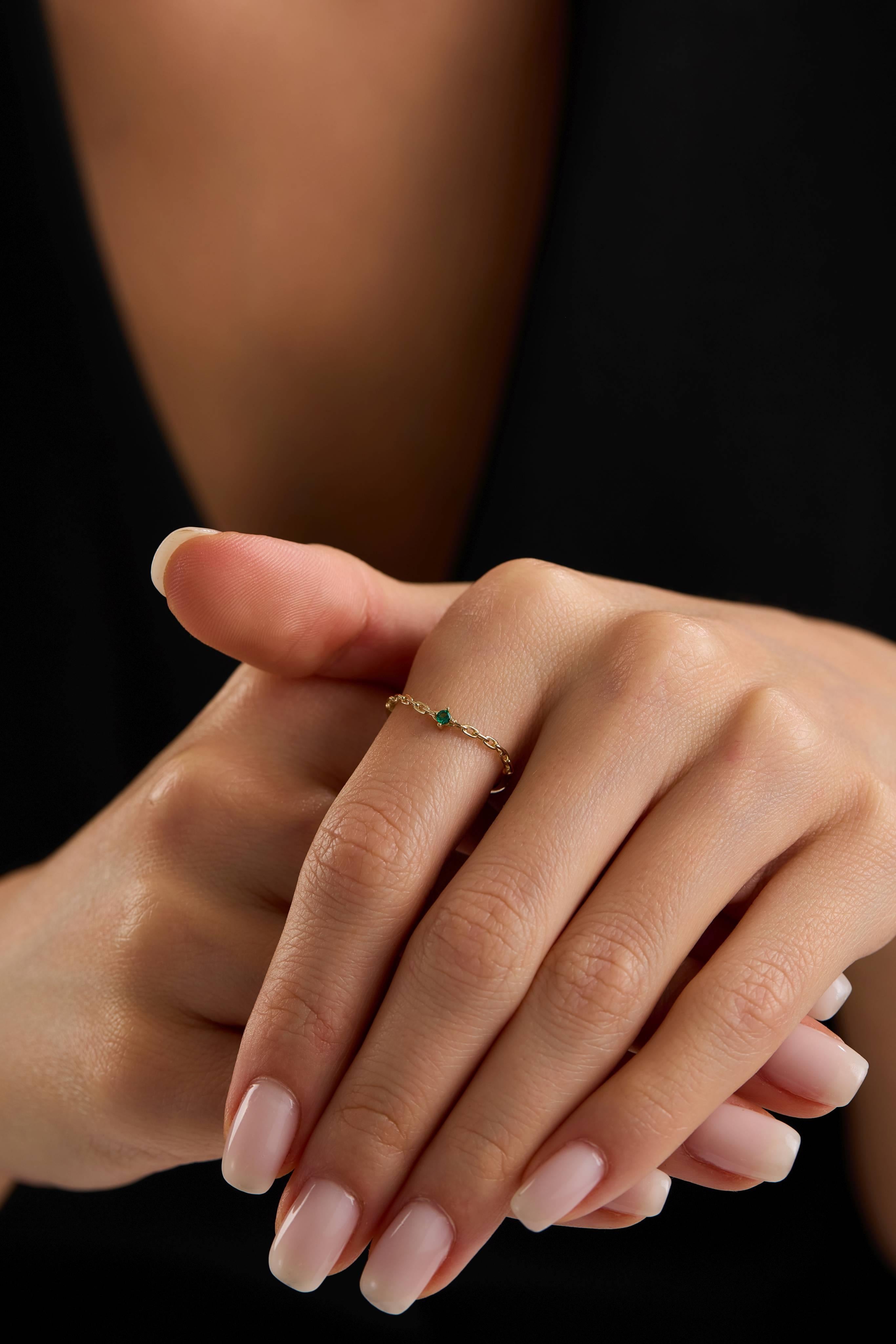 14 Ayar Zincir Taşlı Altın Yüzük (Renk Seçenekleriyle)