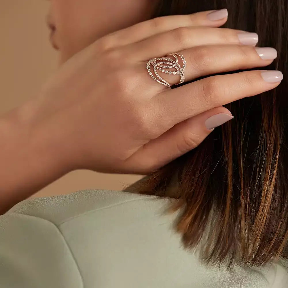 1.42 CT Pırlanta Taşlı Rose Altın Yüzük