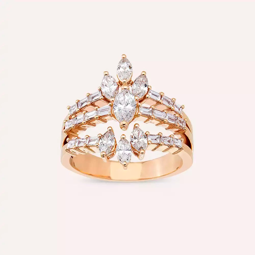 1.43 CT Baget ve Markiz Kesim Pırlanta Taşlı Rose Altın Yüzük