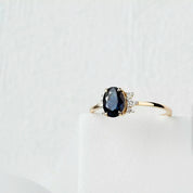 1.43 CT Dark Blue Safir ve Pırlanta Taşlı Sarı Altın Yüzük
