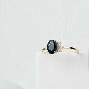 1.43 CT Dark Blue Safir ve Pırlanta Taşlı Sarı Altın Yüzük