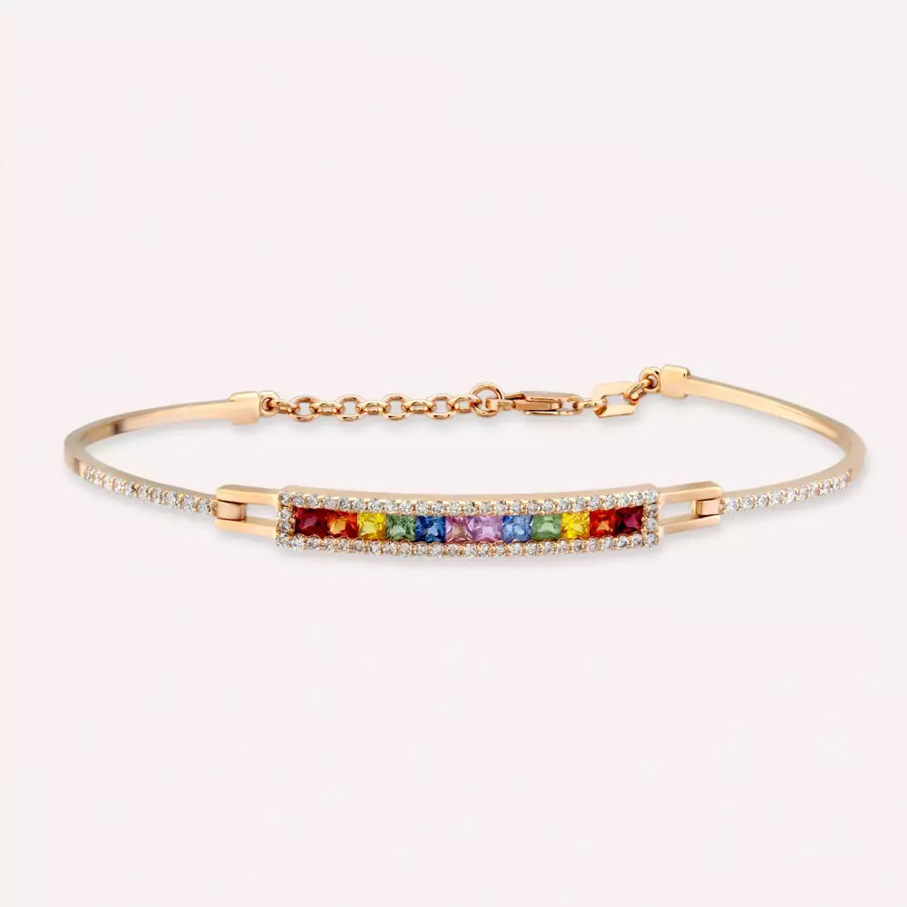 1.50 CT Multicolor Safir ve Pırlanta Taşlı Rose Altın Bileklik