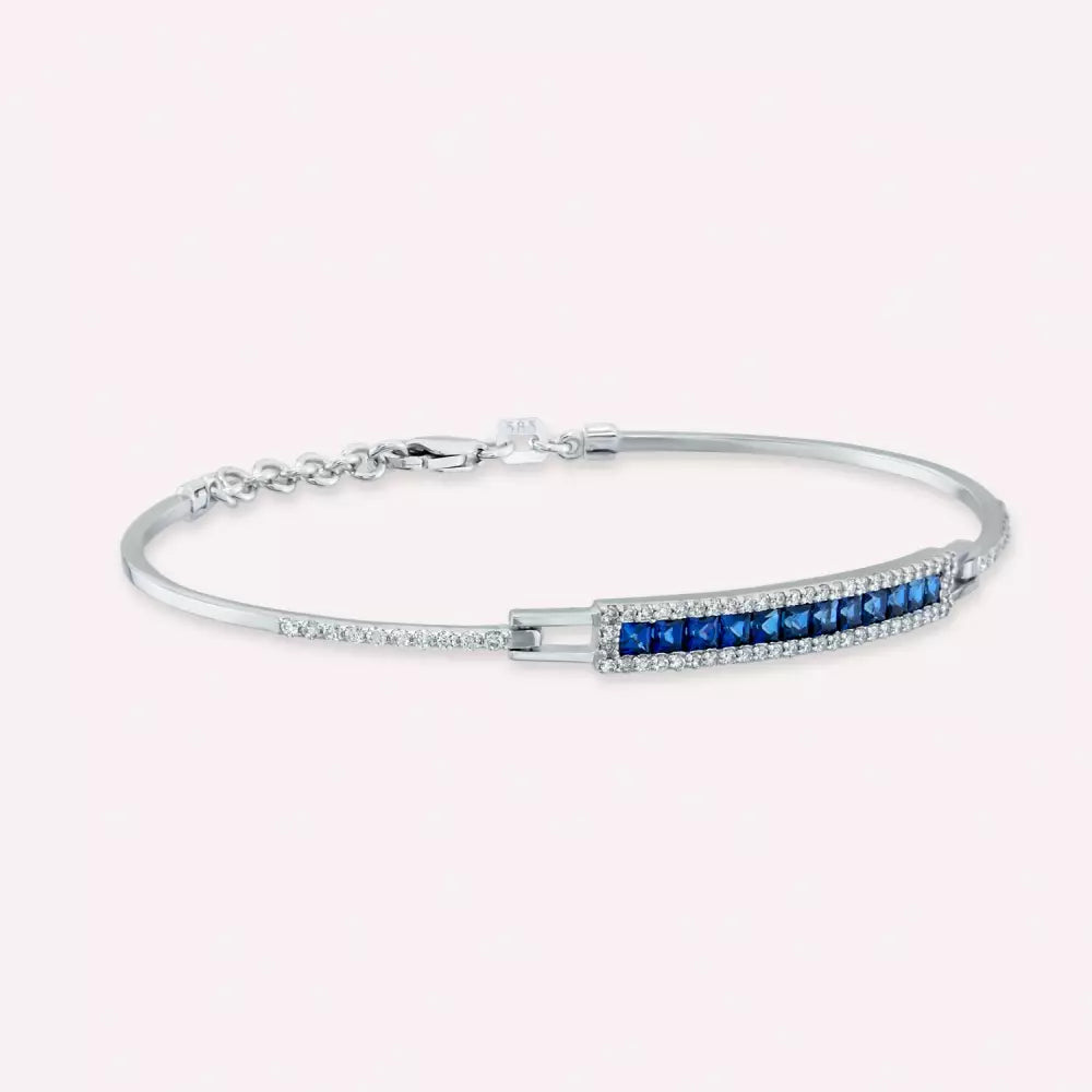 1.52 CT Safir ve Pırlanta Taşlı Beyaz Altın Bileklik