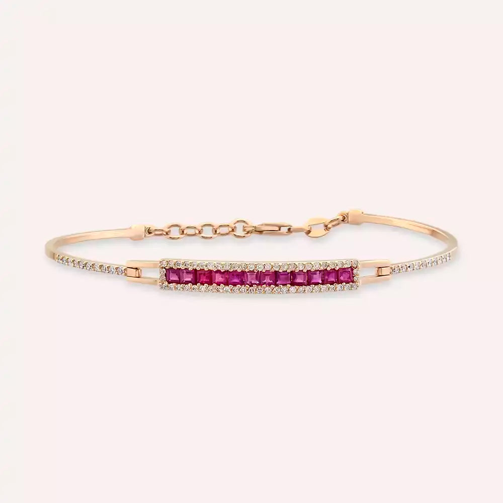 1.52 CT Yakut ve Pırlanta Taşlı Rose Altın Bileklik