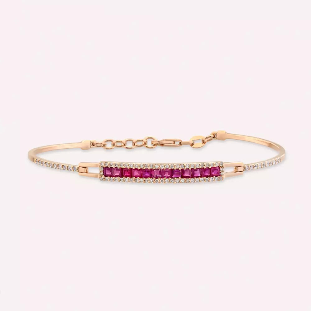 1.52 CT Yakut ve Pırlanta Taşlı Rose Altın Bileklik
