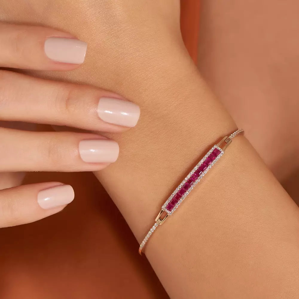 1.52 CT Yakut ve Pırlanta Taşlı Rose Altın Bileklik