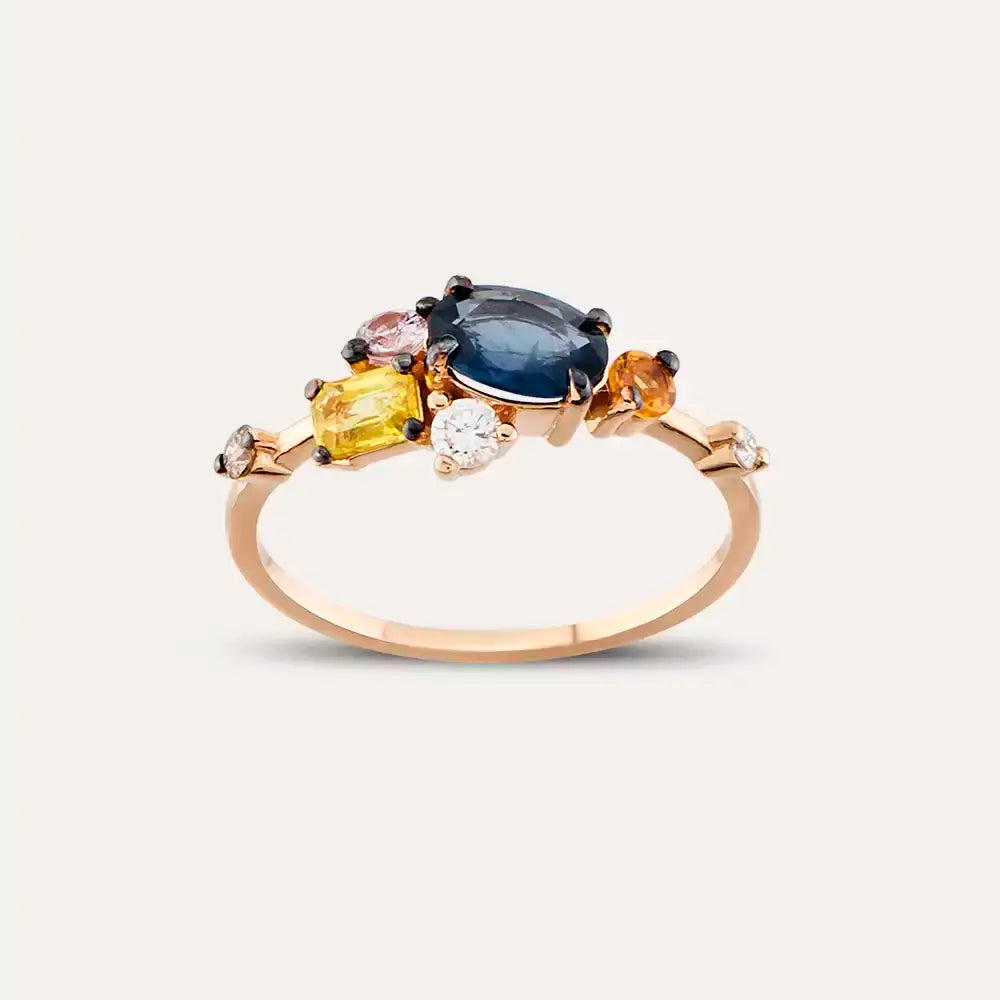 1.54 CT Multicolor Safir ve Pırlanta Taşlı Rose Altın Yüzük