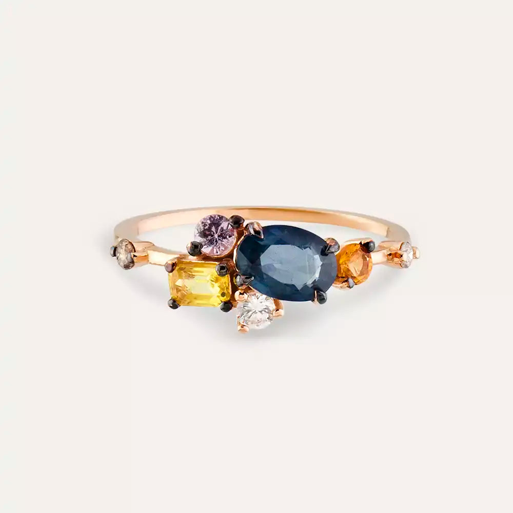 1.54 CT Multicolor Safir ve Pırlanta Taşlı Rose Altın Yüzük