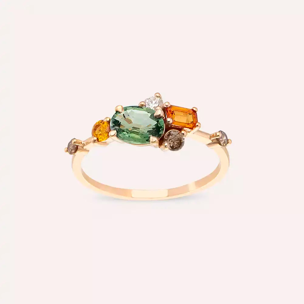 1.56 CT Brown Pırlanta ve Multicolor Safir Taşlı Yüzük
