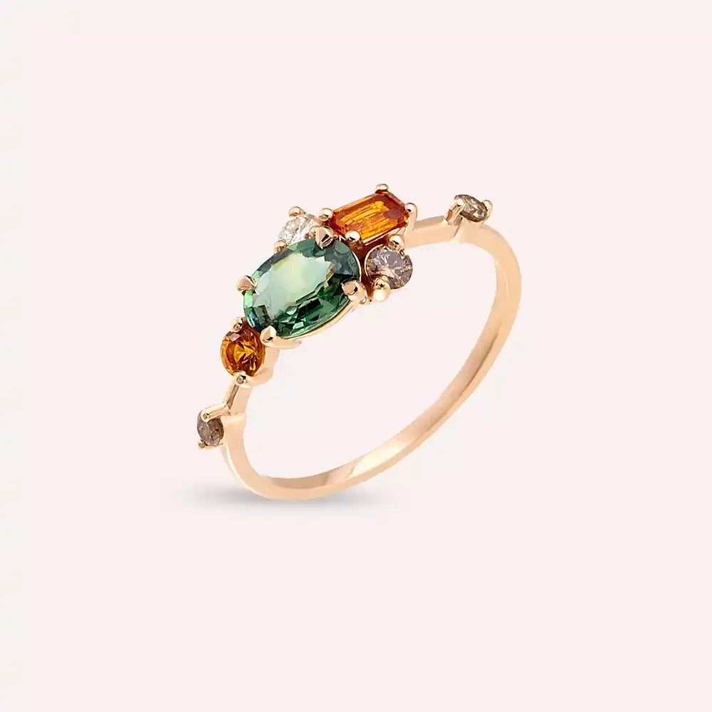 1.56 CT Brown Pırlanta ve Multicolor Safir Taşlı Yüzük