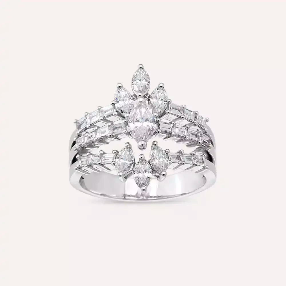 1.59 CT Baget ve Markiz Kesim Pırlanta Taşlı Beyaz Altın Yüzük