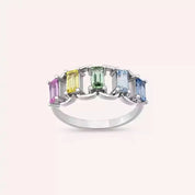 1.60 CT Multicolor Safir Taşlı Beyaz Altın Yüzük