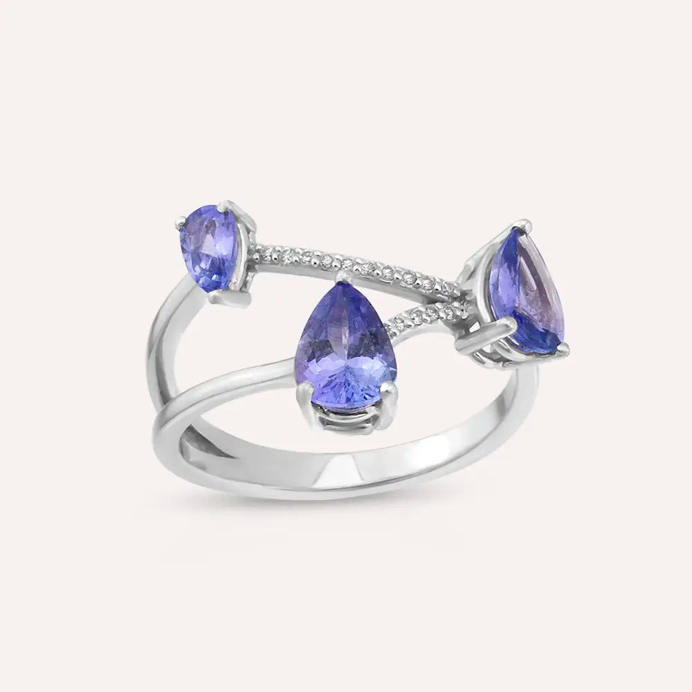 1.62 CT Tanzanit ve Pırlanta Taşlı Beyaz Altın Yüzük
