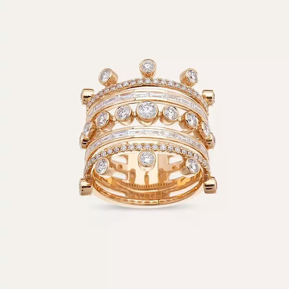 1.66 CT Baget Pırlanta Taşlı Rose Altın Yüzük