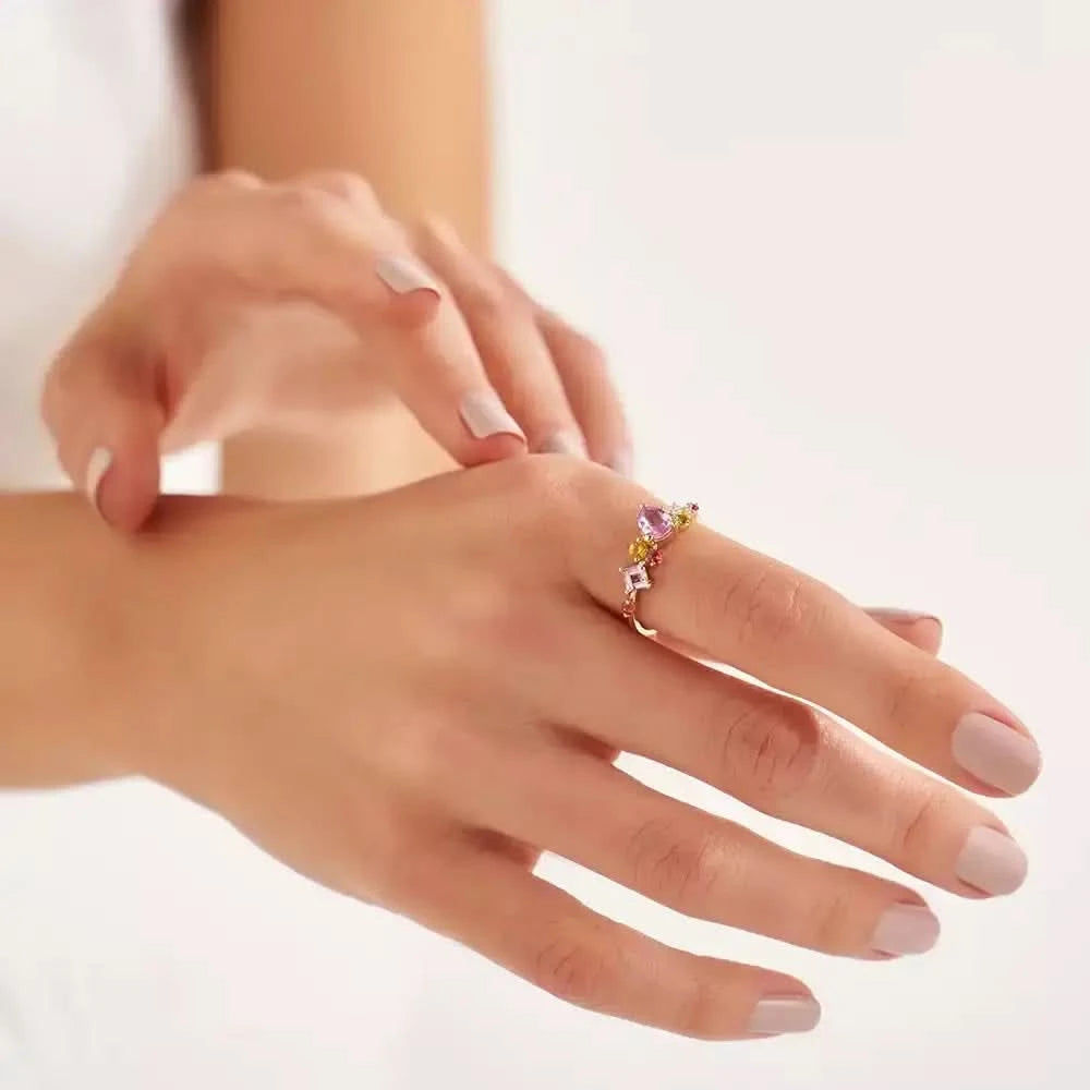 1.66 CT Multicolor Safir ve Pırlanta Taşlı Sarı Altın Yüzük