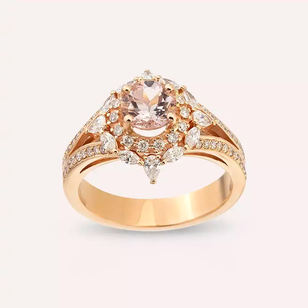 1.68 CT Morganit ve Pırlanta Taşlı Rose Altın Yüzük