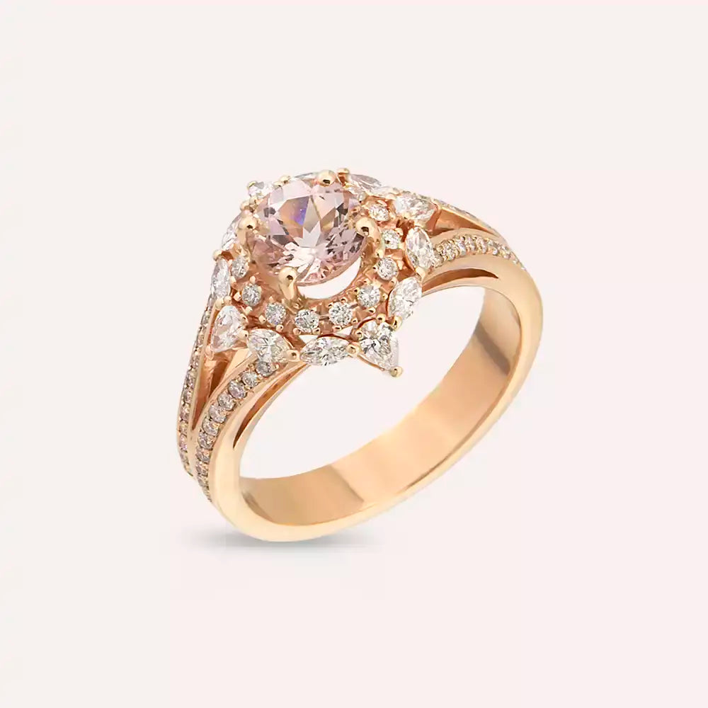 1.68 CT Morganit ve Pırlanta Taşlı Rose Altın Yüzük