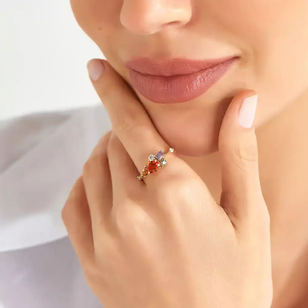 1.68 CT Multicolor Safir ve Brown Pırlanta Taşlı Sarı Altın Yüzük