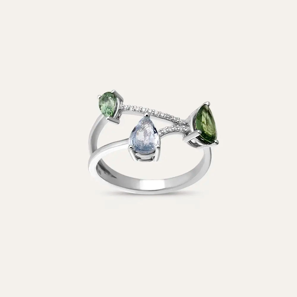 Brio 1.69 CT Multicolor Safir ve Pırlanta Taşlı Beyaz Altın Yüzük