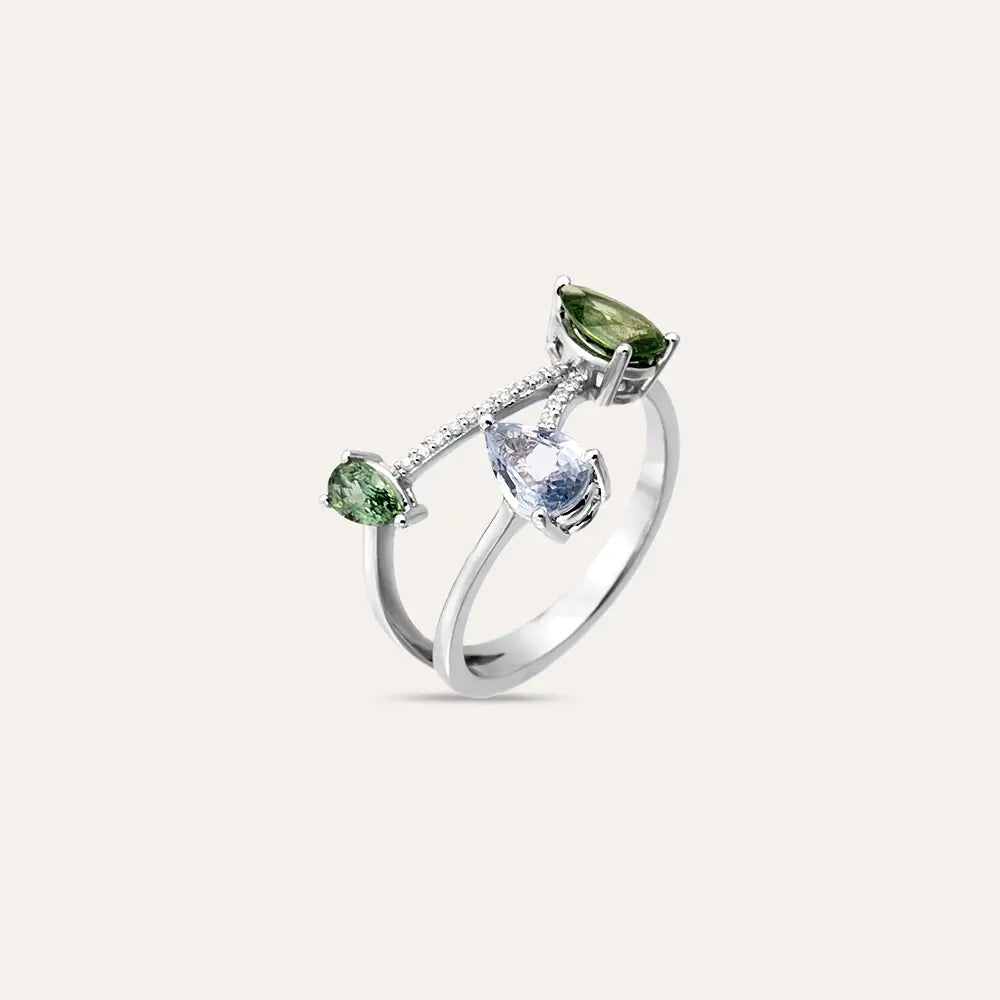 Brio 1.69 CT Multicolor Safir ve Pırlanta Taşlı Beyaz Altın Yüzük