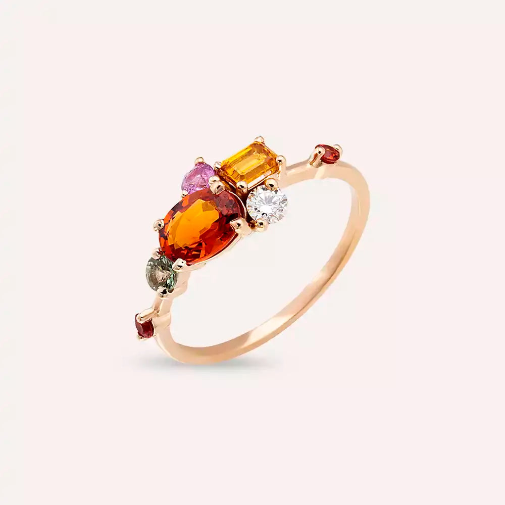 1.72 CT Multicolor Safir ve Pırlanta Taşlı Rose Altın Yüzük