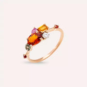 1.72 CT Multicolor Safir ve Pırlanta Taşlı Rose Altın Yüzük