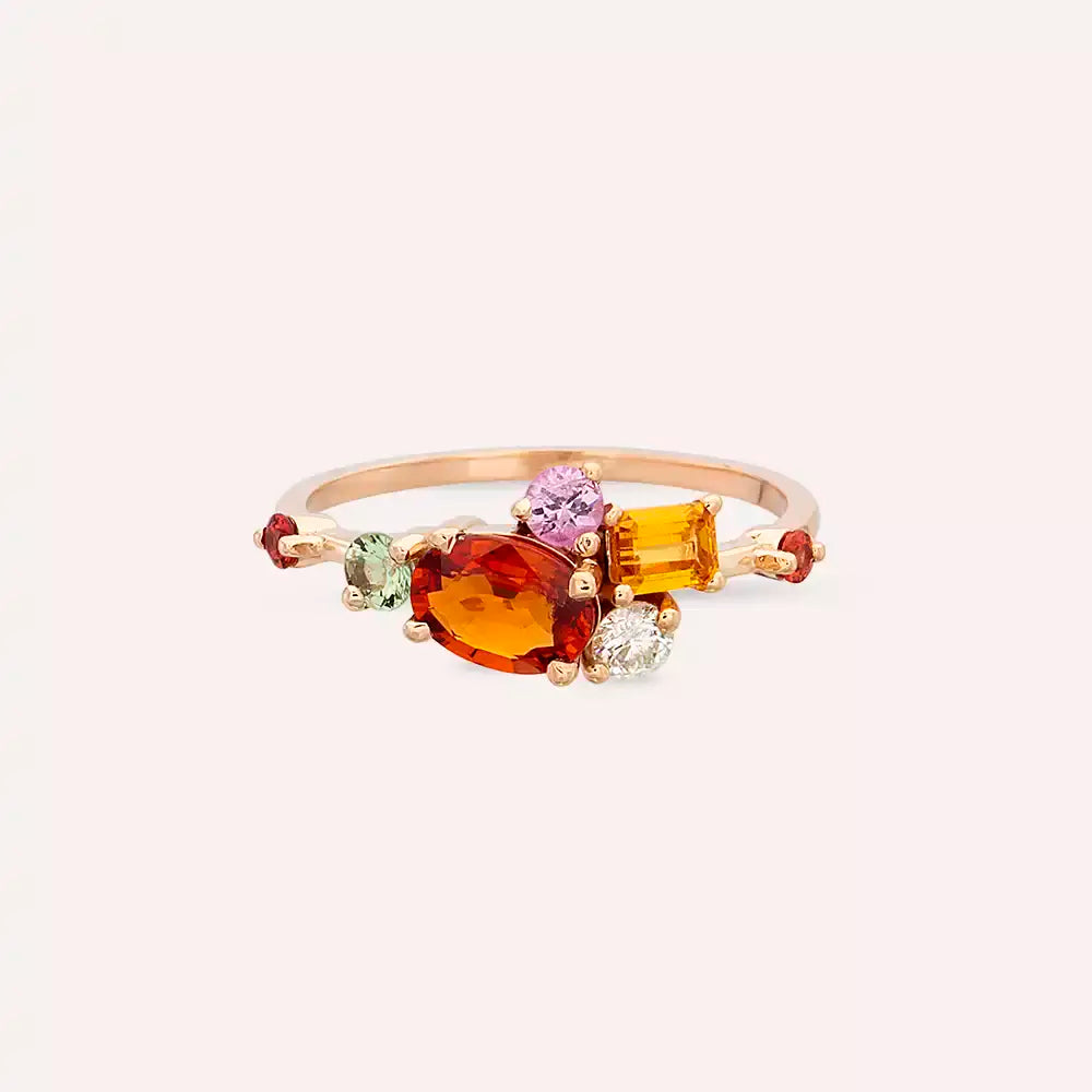 1.72 CT Multicolor Safir ve Pırlanta Taşlı Rose Altın Yüzük