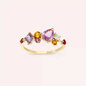 1.82 CT Multicolor Safir ve Pırlanta Taşlı Sarı Altın Yüzük