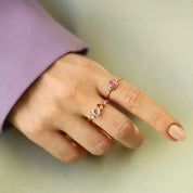 1.82 CT Multicolor Safir ve Pırlanta Taşlı Sarı Altın Yüzük