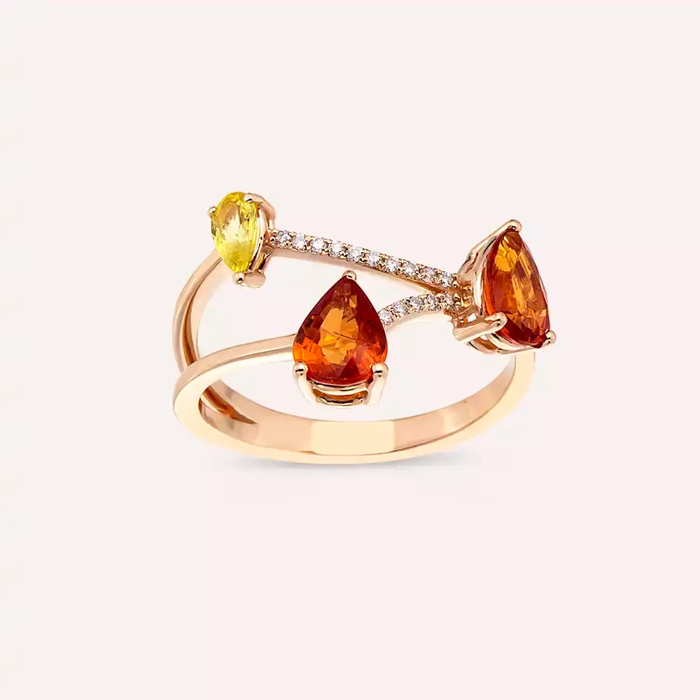 1.88 CT Multicolor Safir ve Pırlanta Taşlı Rose Altın Yüzük
