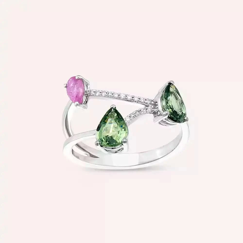 1.99 CT Multicolor Safir ve Pırlanta Taşlı Beyaz Altın Yüzük