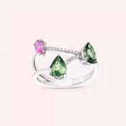 1.99 CT Multicolor Safir ve Pırlanta Taşlı Beyaz Altın Yüzük