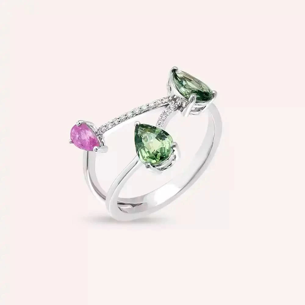 1.99 CT Multicolor Safir ve Pırlanta Taşlı Beyaz Altın Yüzük