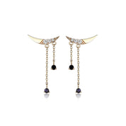 Taşlı Hilal Zincir Sallantılı Altın Küpe