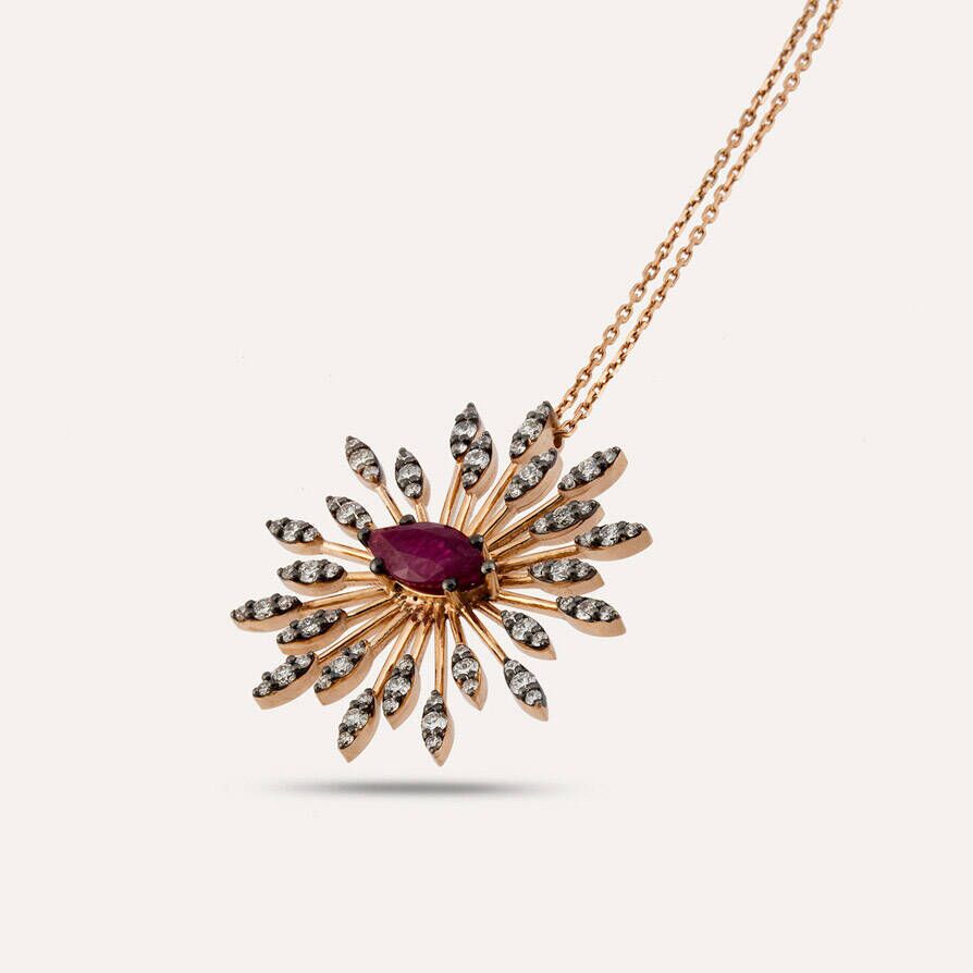 Shine 1.60 CT Yakut ve Pırlanta Taşlı Rose Altın Kolye