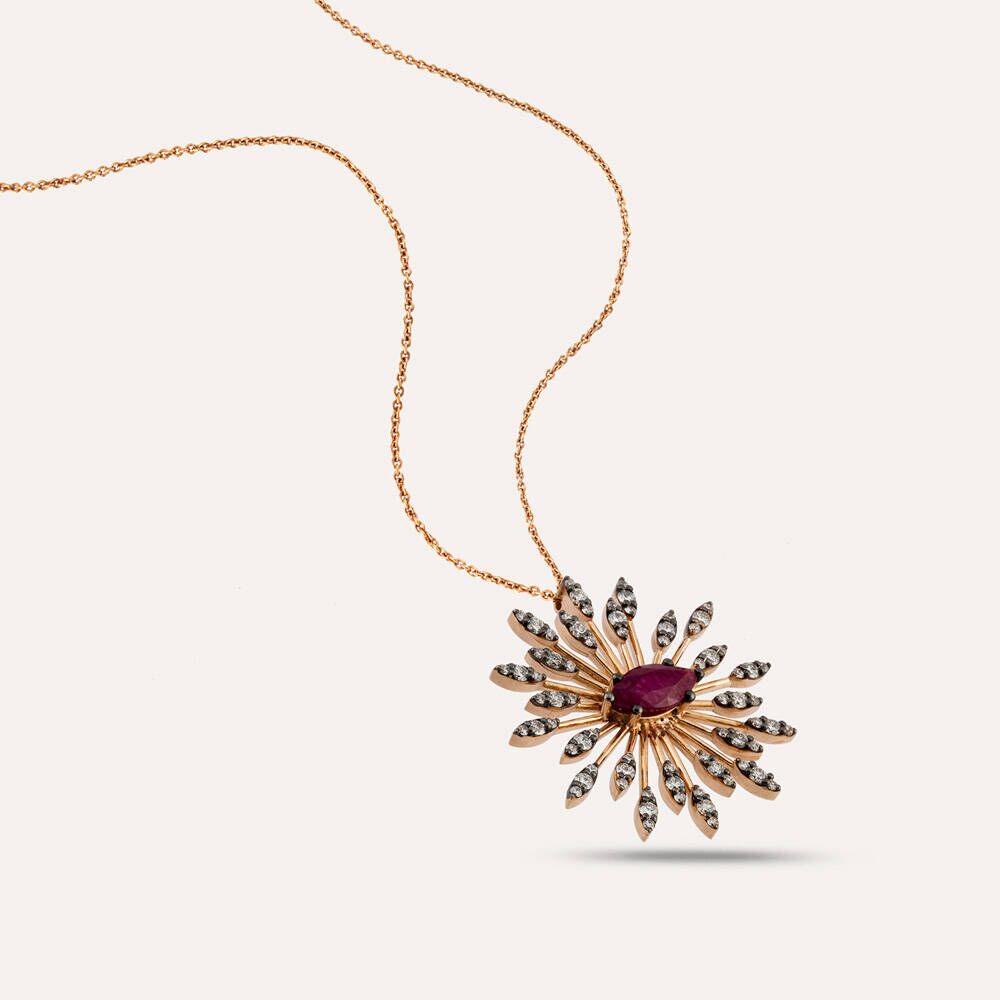 Shine 1.60 CT Yakut ve Pırlanta Taşlı Rose Altın Kolye