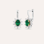2.36 CT Zümrüt ve Pırlanta Taşlı Anturaj Beyaz Altın Küpe