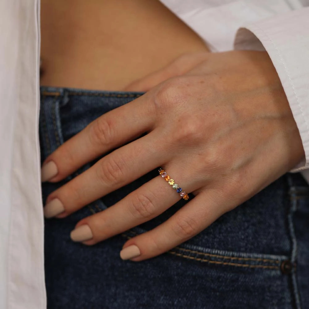 2.56 CT Multicolor Safir Taşlı Tamtur Rose Altın Yüzük