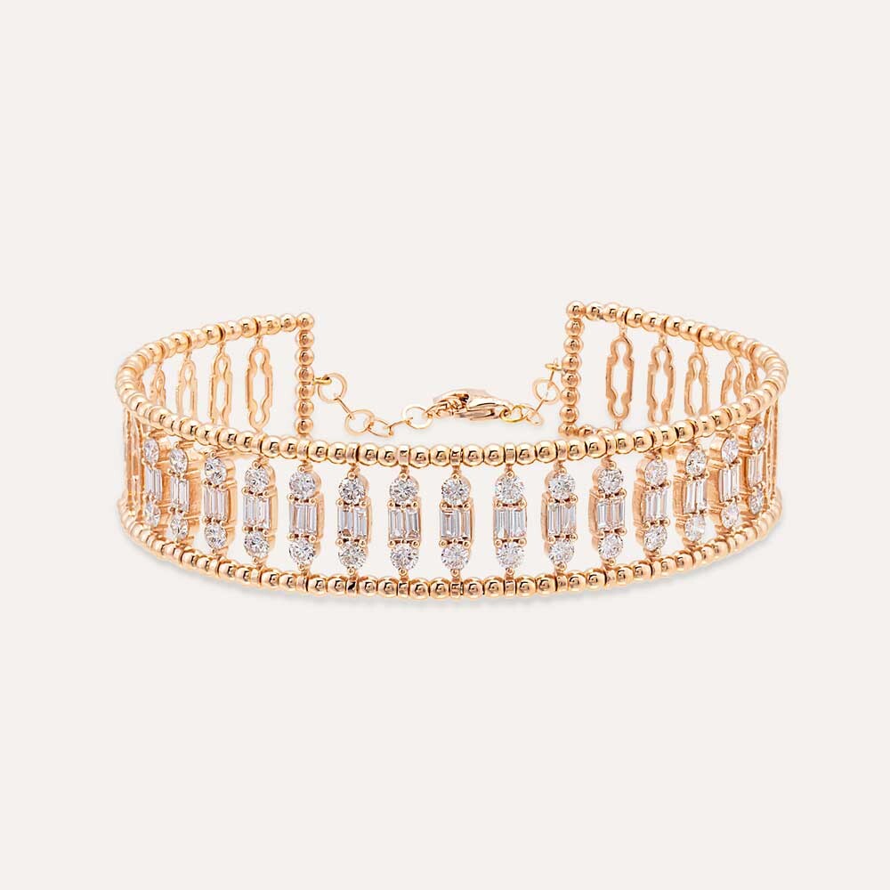 2.72 CT Baget Pırlanta Taşlı Rose Altın Bilezik