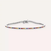 2.00 CT Multicolor Safir Taşlı Beyaz Altın Suyolu Bileklik