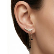 Taşlı Hilal Zincir Sallantılı Altın Küpe