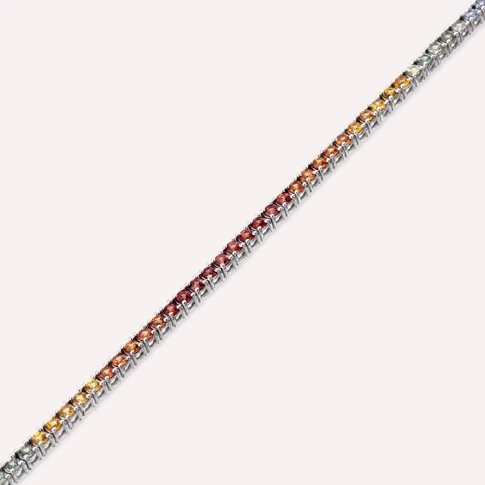 3.26 CT Multicolor Safir Taşlı Beyaz Altın Suyolu Bileklik