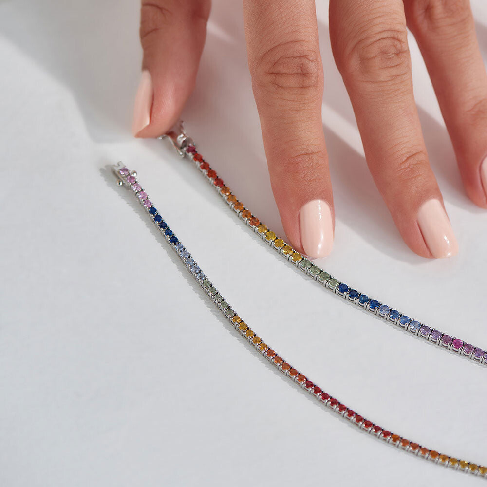 3.26 CT Multicolor Safir Taşlı Beyaz Altın Suyolu Bileklik
