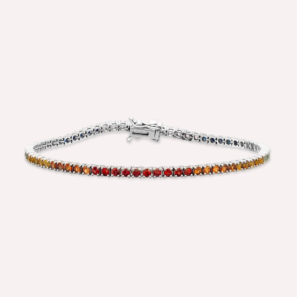 3.26 CT Multicolor Safir Taşlı Beyaz Altın Suyolu Bileklik