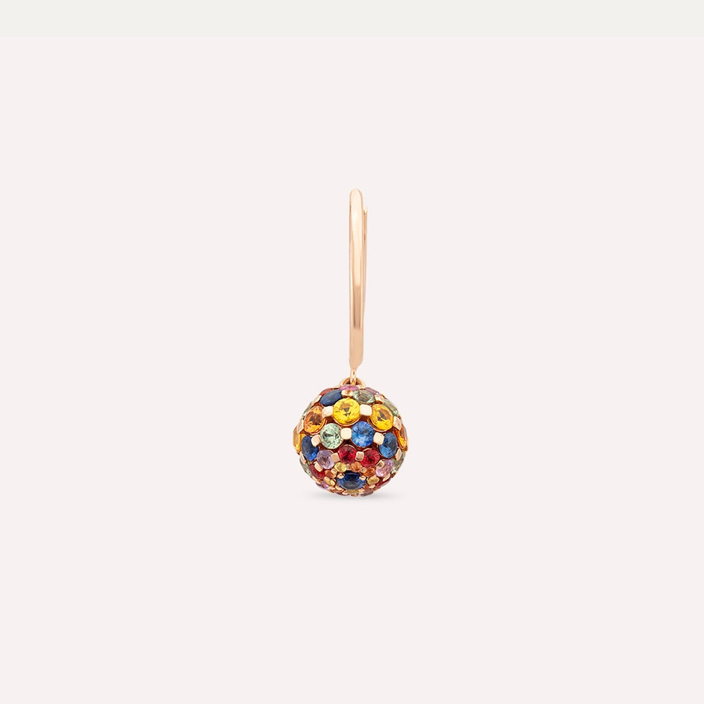 3.37 CT Multicolor Safir Taşlı Rose Altın Top Tek Küpe