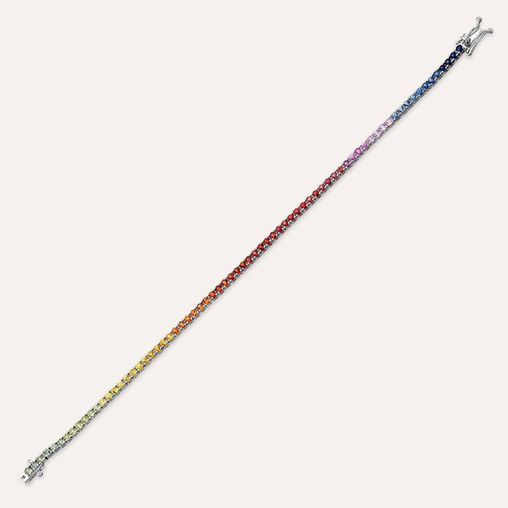 3.37 Multicolor Safir Taşlı Beyaz Altın Suyolu Bileklik