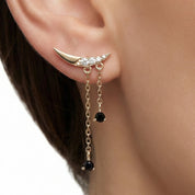 Taşlı Hilal Zincir Sallantılı Altın Küpe