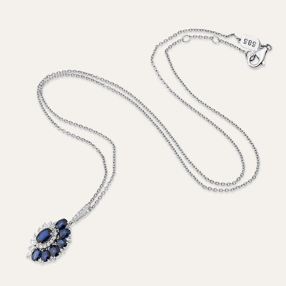 4.24 CT Safir ve Pırlanta Taşlı Beyaz Altın Kolye